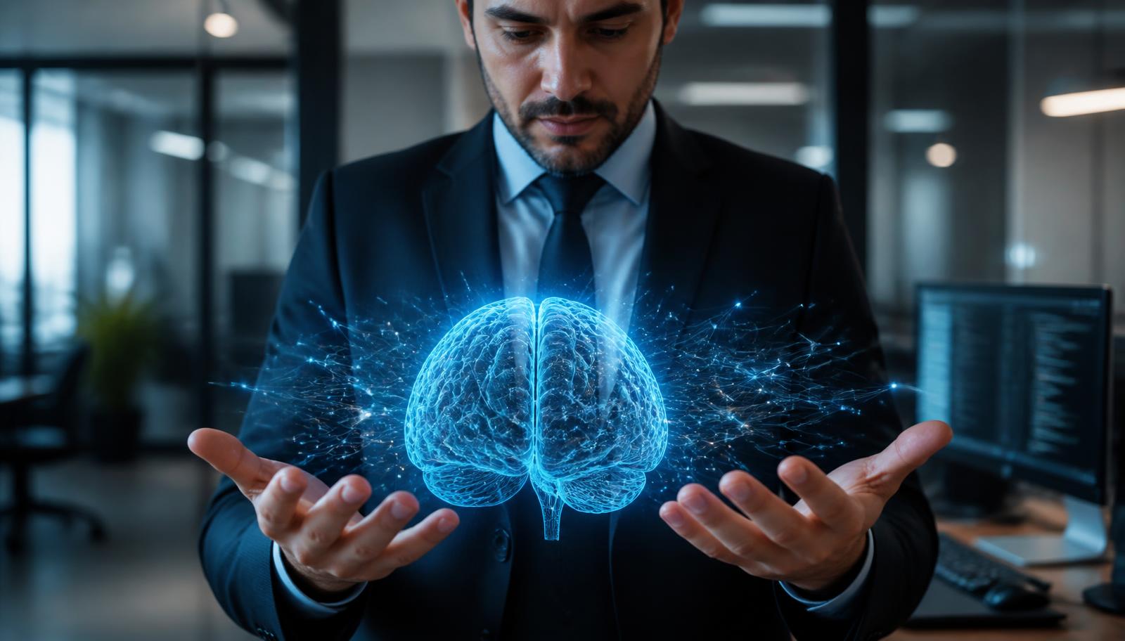 Symbolbild kognitive Leistungsfähigkeit: holografisches Gehirn mit neuronalem Netzwerk